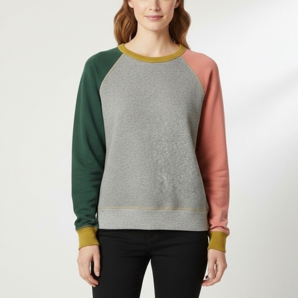 The Great. The College Sweatshirt Colorblock Raglan Grey Green Pink Size 1/Small